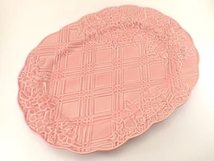 Bordallo Pinheiro Ingrid Pink PLATTER Tray 14.5 Embossed Flowers Lattice Vintage - Picture 1 of 12