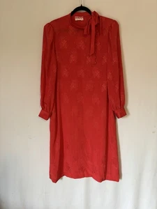 Vtg Kappi Dress 14 Womens Aline Knee Red High Neck Long Sleeve Floral - Picture 1 of 20