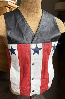 Chaleco a presión de cuero Wilson para hombre bandera estrellas patrióticas americanas y rayas talla M Foto 1 de 4