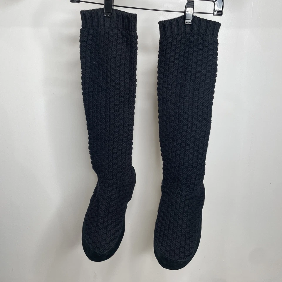 LL BEAN Knit Slipper Sock Navy Sz M Men 9-10 Women 10 1/2 - 11 1/2 Suede Sole - Image 1 of 4