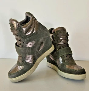 Ash Bowie Shoes Women's Suede / Metallic Hidden Wedge Lace Up Sneakers size 37 - Picture 1 of 8