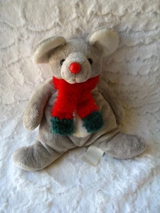 Ratón Gris Relleno en Bufanda Color Navidad y Nariz Roja - 8" - Imagen 1 de 6