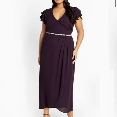 City Chic Women's Plus Size 18 Enya Faux Wrap Maxi Dress Purple Spiced Plum NWT - Image 1 of 4