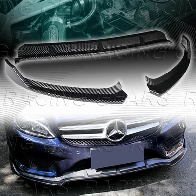 KIT DE CARROCERÍA DELANTERA ESTILO CARBONO 3 PIEZAS PARACHOQUES LABIO AJUSTE 15-18 MERCEDES-BENZ CLASE C W205 Foto 1 de 4