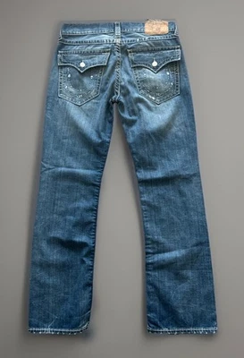 True Religion Jeans Mens Blue Straight Flap Nat Big Contrast Stitching 34 - Image 1 of 4