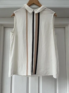 HOBBS 100% Silk Ivory Collared Sleeveless Stripe Front Blouse Size 14 - Picture 1 of 14