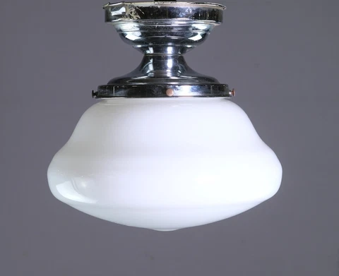 Antique Milk Glass Schoolhouse Nickel Fitter Semi Flush Mount Light Cover