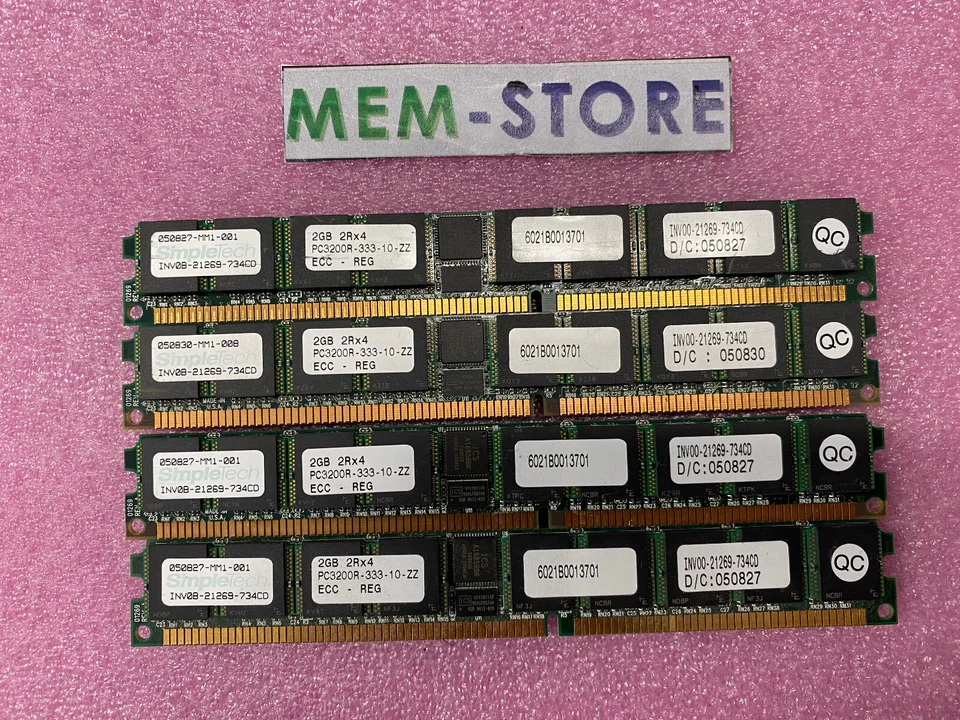 SimpleTech 8GB (4x2GB) 2GB 2Rx4 PC3200R-333-10 ECC REG Memory VLP Rare. - Image 1 of 1