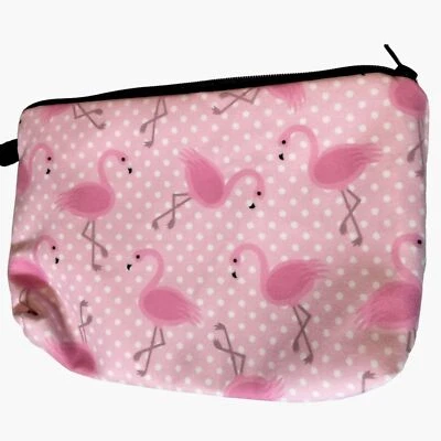 Pink Flamingo Cosmetic Bag Makeup Pouch Purse Small Tote Travel Tiki Coastal - Image 1 of 4