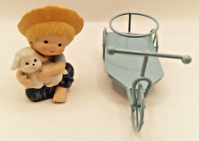 1982 Enesco Country Cousins Scooter holding a Lamb & Misc Blue Metal Bike
