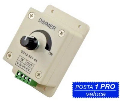Led dimmer a rotella 12V-24V 8A 96W striscia luce led regolazione manuale - Immagine 1 di 4