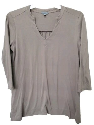 Lilla P Brown Pima Cotton Split Neck 3/4 Sleeve Tunic Size Medium - Image 1 of 4