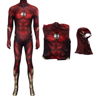2023 The Flash Mono Bary Allen Cosplay Traje de Batalla Máscara Body Halloween Foto 1 de 4