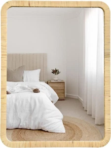Rattan Bathroom Mirror 24"X32" Rectangle Boho Handmade Wicker Rattan Framed Mirr - Picture 1 of 8