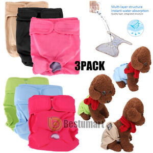 PACK of 3 Female Dog Diapers Cat LEAK PROOF Waterproof Washable Small Large Pet