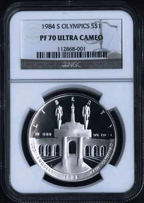 1984 S Olympics Silver Dollar Coin $1 NGC PF 70 ULTRA CAMEO PERFECT RARE - Image 1 of 2
