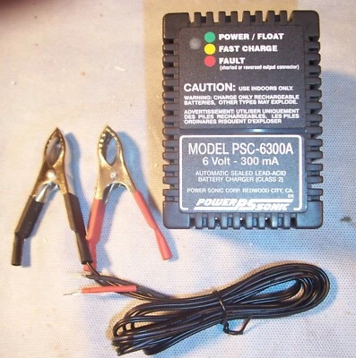 Power-Sonic PSC-6300A SLA Automatic Battery Charger 6V 300mA Wall Mount + Cords - Imagem 1 de 4
