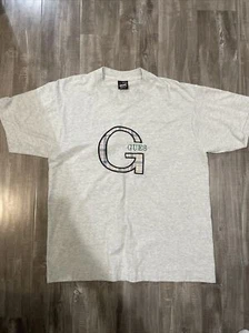 Vtg 90s Fruit of the Loom Guess Gray Embroidered T Shirt Size L Single Stitch - Picture 1 of 8
