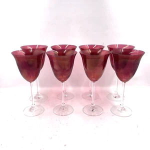 Set Of 8 Cranberry Colour Glasses Goblets 21cm Tall - Picture 1 of 14
