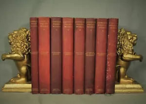 Lowell's Poetical Prose Works antique old books dark red brown decorators shelf - Picture 1 of 9