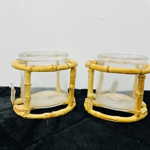 Set Of 2 Hobby Lobby Bamboo Like Candle Holder - Picture 1 of 5