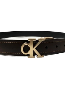 Men’s ck Brown Leather Belt 32 To 34 Waist Nw(np05554)reversible - Picture 1 of 4