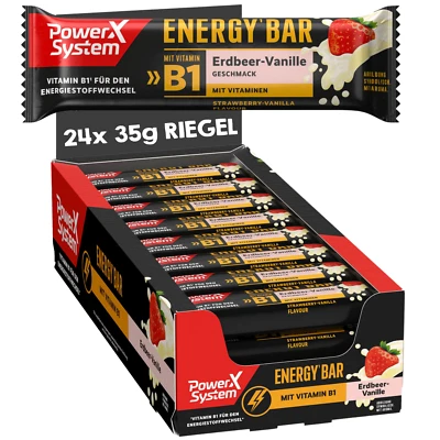 Eiweiß Riegel Energy Bar Erdbeer Vanille 24 x 35g Vitamine Energiestoffwechsel - Bild 1 von 4