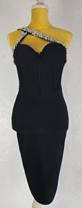 Bella Barnett schwarz verziert One Shoulder Bandage Kleid S Party Cocktail - Bild 1 von 16