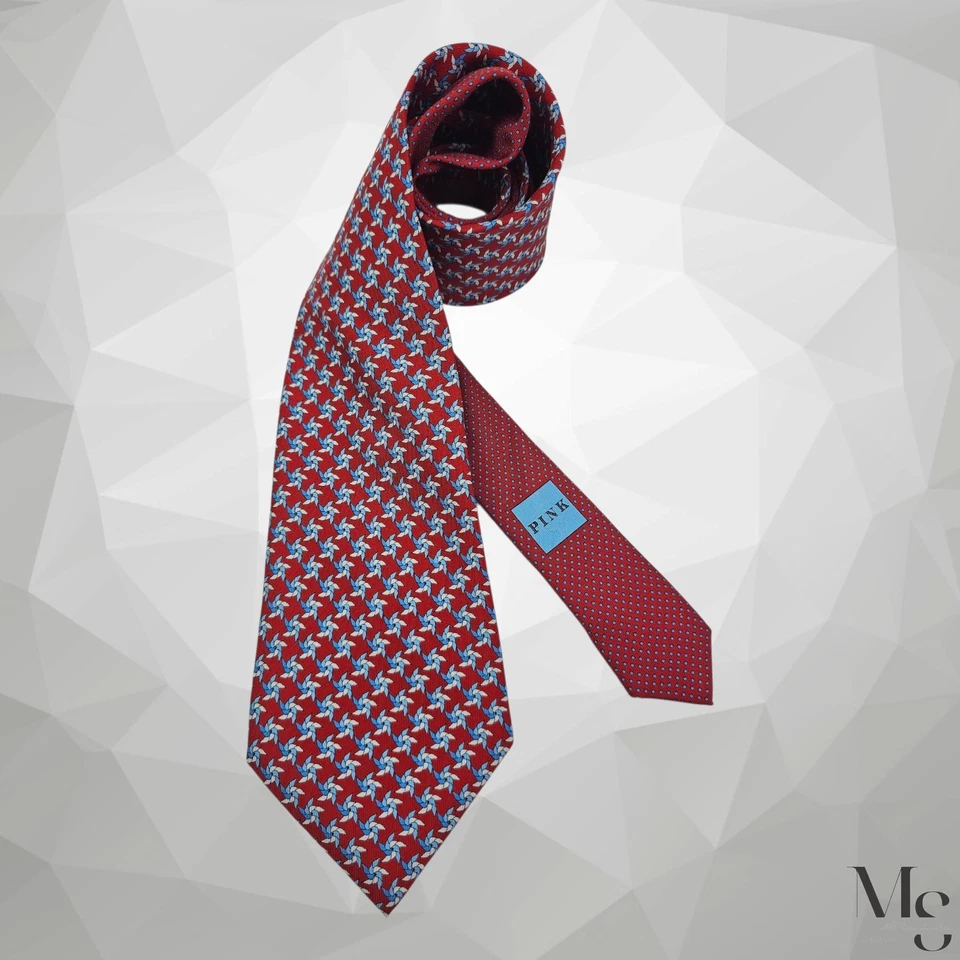 Corbata de seda de diseñador de lujo con estampado de juguete de molino de viento rojo Thomas Pink 60"-3,75" EX ESTADO Foto 1 de 4