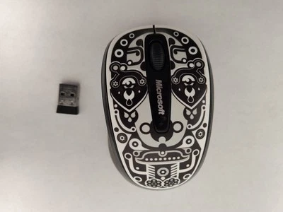 Microsoft Wireless Mobile Mouse 3500 w/ Receiver Black & White Floral - EXC COND - Image 1 of 4