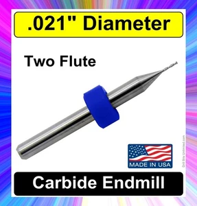 .021" End Mill Solid Carbide Two Flute ONE Piece Up Cut Made in USA UMT103 - Picture 1 of 6