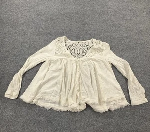 Free People Sweater Womens Small Ivory Boho Crochet Lace Button Frayed Hem Top - Picture 1 of 10