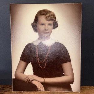 Vintage Tinted Studio Portrait Photograph Female Teen 11x14, Textured, Mounted - Picture 1 of 8