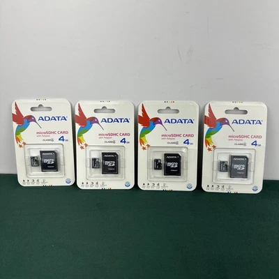 4x ADATA Data Storage Card Micro SDHC Card 4GB with Adapter, SD Card, Class 4 - Image 1 of 3