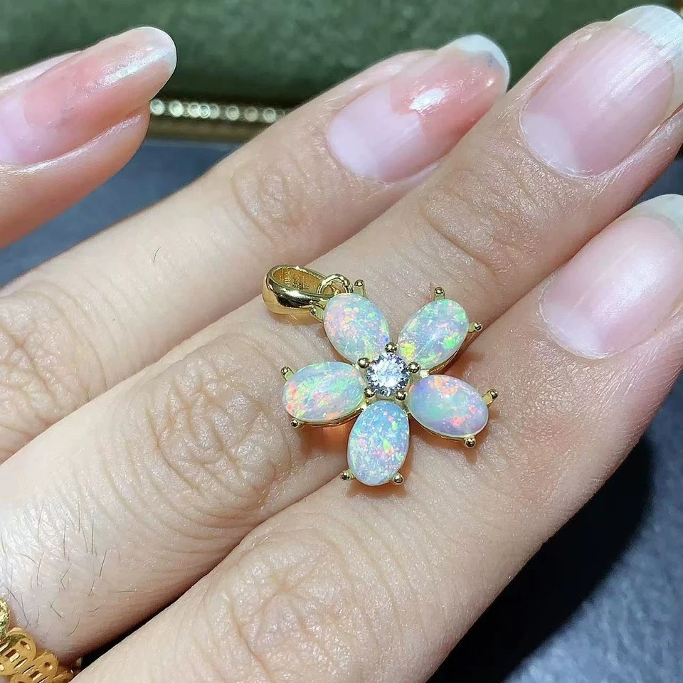 Natural Opal Flower Design Pendant 925 Sterling Silver Necklace - Image 1 of 1