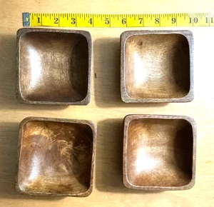 NEW Hand Carved Solid Acacia Wood  4" Square Dipping or Trinket Bowls set of 4 - Picture 1 of 5