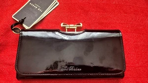 Ted Baker Black Patent Leather Crystal Bow Bobble Matinee Clutch Wallet New - Picture 1 of 12