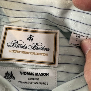 Brooks Brothers Shirt Mens Large Blue Striped Thomas Mason Superfine Italian - Picture 1 of 7