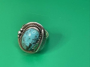 Vintage Native American Navajo Turquoise Sterling Silver Ring Size 10.75 - Picture 1 of 13