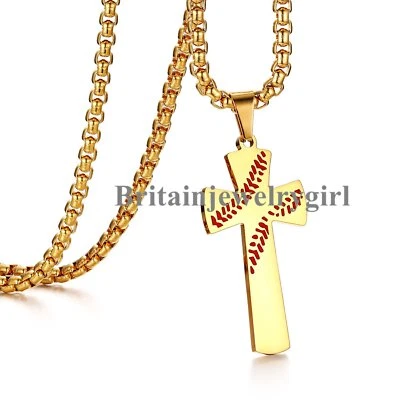 Collar de oración colgante de cruz de béisbol de acero inoxidable para hombres mujeres niños 22" Foto 1 de 4