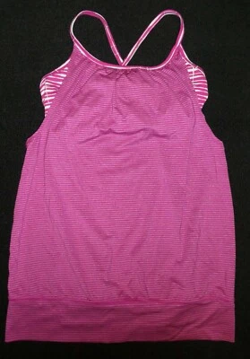 Soybu pink/white striped print criss cross-back sports bra top Sz M - Image 1 of 4