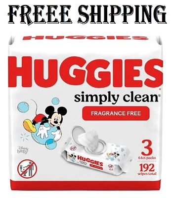 Toallitas para bebés Huggies Simply Clean sin fragancia 3 paquetes abatibles (192 toallitas en total) Foto 1 de 4