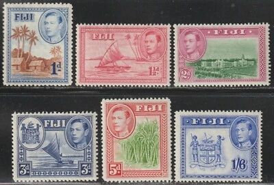 1938-55 Fiji SC# 118-128A - Sugar Cane -  6 Different Stamps - M-LH - Image 1 of 2