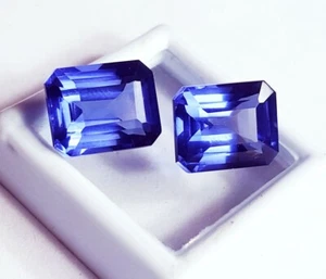 Natural Blue Tanzanite 18 Ct Emerald Shape Pair Loose Gemstone Certified L573 - Picture 1 of 7
