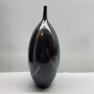 Vintage Toyo Japanese Pottery vase 15 1/5” Floral Leaf Brown - Picture 1 of 7