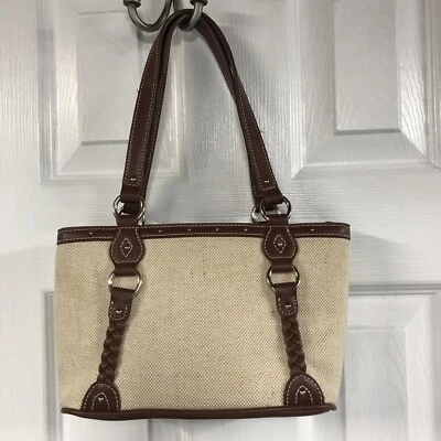 etienne aigner Bolsa satchel pequena tecida, alças duplas, 6” x 10” - Imagem 1 de 4