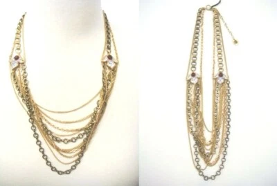 NEW Juicy Couture Statement Fluer Sparkle Crystals Multi Gold Chains Necklace Foto 1 de 4