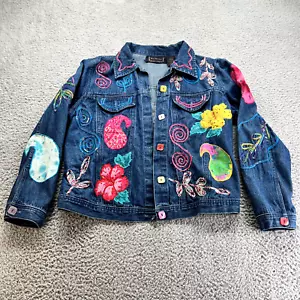 Giacca jeans grande nuova direzione blu denim colorato ricamato divertente stravagante - Foto 1 di 15