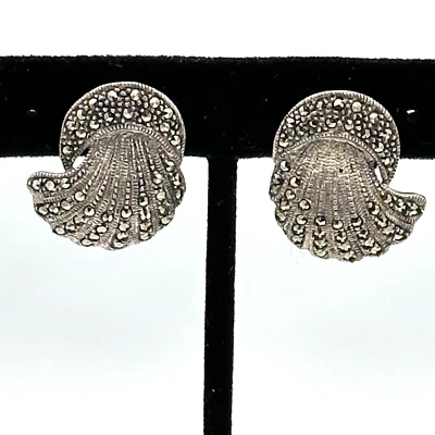 CHARLES WINSTON sterling silver marcasite jellyfish earring - Art Deco style fan Foto 1 de 4