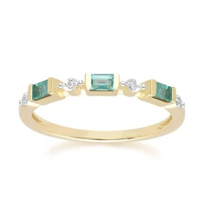 Anillo de eternidad clásico de diamantes y esmeraldas baguette en oro amarillo de 9 quilates - Imagen 1 de 5